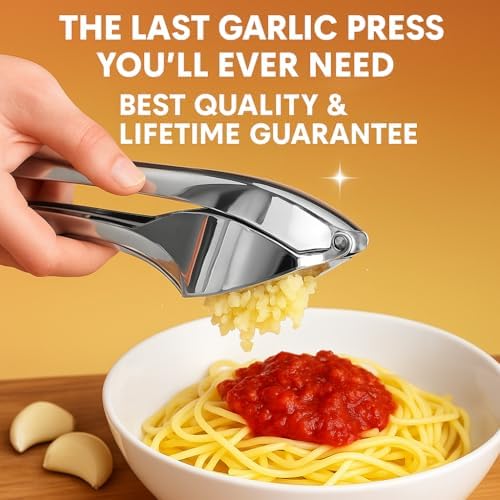 Premium Garlic Press - Easy to Clean Heavy Duty Garlic Presser & Mincer - Durable Garlic Crusher - No Peel Needed - Crush Garlic Effortlessly - Dishwasher Safe