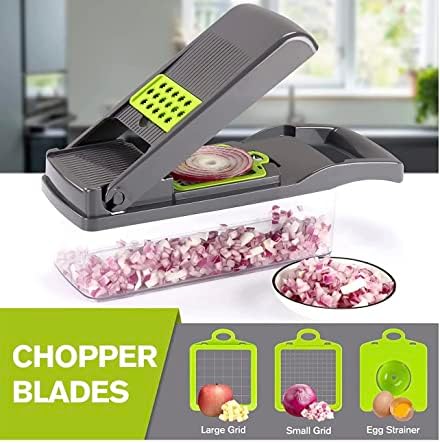 All-in-1 Vegetable Chopper, Onion Chopper, Mandoline Slicer & Cheese Grater and Veggie Dicer Grey & Green