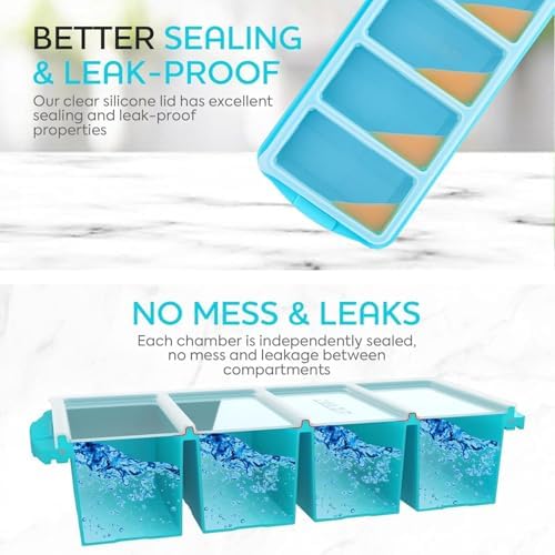 Silicone Freezer Tray With Lid-Soup Freezer Container molds-Large Ice Cube Tray Set Makes 1-Cup & 2-Cup portions cubes Perfect for preparing meals in different portion sizes Oven & Dishwasher -Safe