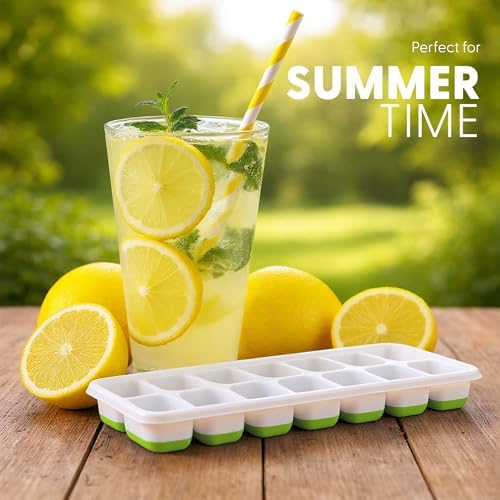 KEPLIN 2pk Silicone Ice Cube Trays with Non-Spill Lids, Easy to Remove Tray, LFGB Certified BPA Free, Flexible Silicone Ice Cube Moulds, Parties, Drinks, Cocktails & Frozen Liquids (Green)