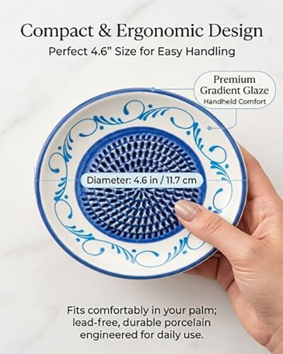Ceramic Garlic Grater Plate Bowl for Food, Handheld Ginger Peeler Spanish Tomato Grater Dish Gradient Ginger Pottery Crusher Herb Stripper Porcelain Mincing Plate Grinder Kitchen Tool(#3)