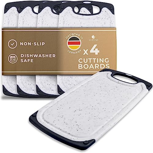 Exitoso Small Cutting Board Set of 4 - Cutting Boards for Kitchen Dishwasher Safe - Non Slip Plastic Cutting Board with Juice Groove - Small Plastic Cutting Boards For Kitchen Essentials