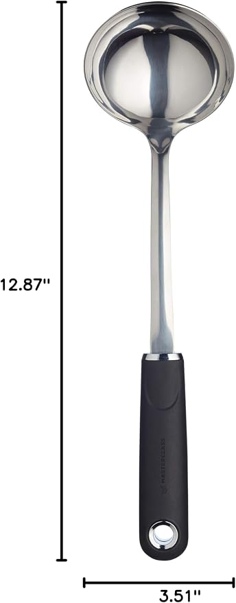 MasterClass Soup Ladle with Soft Grip Handle, Stainless Steel, 34 cm