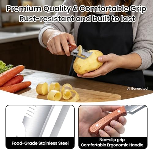 3-in-1 Multifunction Vegetable Peeler with Scallion Slicer & Bottle Opener - Stainless Steel Julienne Shredder for Green Onions, Potatoes & Carrots - Ergonomic Space-Saving Kitchen Gadget (1 Pack)