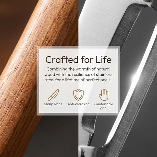 Vegetable Peeler Zero Snag Wooden Peeler, Stainless Steel Kitchen Peeler with Open Blade, No Clog Smooth Peeling, Fruit and Vegetable Peeler with Wooden Handle (2 Pcs)