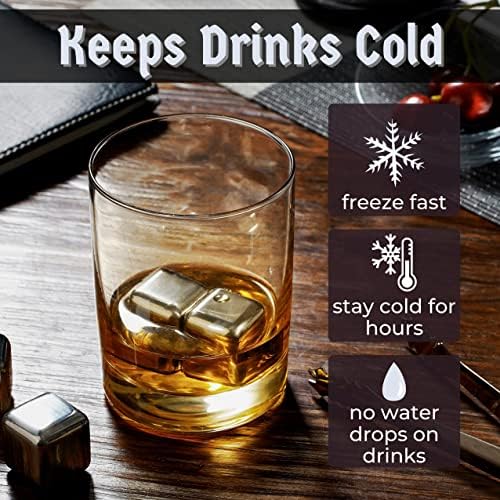Whiskey Stones Gifts Set with Initial for Men & Women, 4pcs Stainless Steel Whiskey Rocks with Pouch and Tong, Chilling Ice Cubes Initial Gifts for Whiskey Lovers, Dad, Mom, Grandpa, Uncle - E