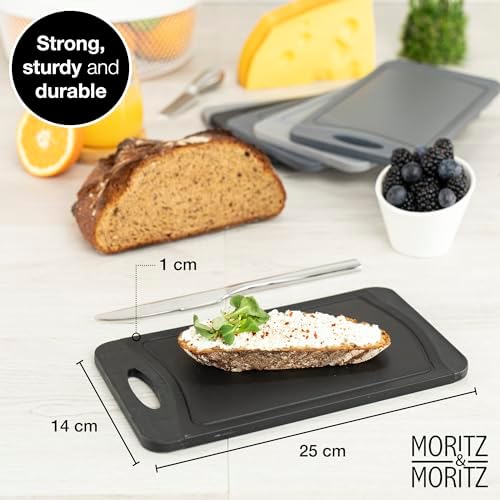 Set of 6 Non-Slip BPA-Free Plastic Cutting Boards 14x25cm - Durable Kitchen Chopping Boards - Easy Clean, Black