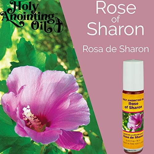 Rose of Sharon Anointing Oil from Israel Boxed Gift Set with Dispenser, Holy Jerusalem Oil & Gold Metal Keychain Bottle Container, Plastic Dropper & Small Glass Vial, Aceite Ungido y Botella