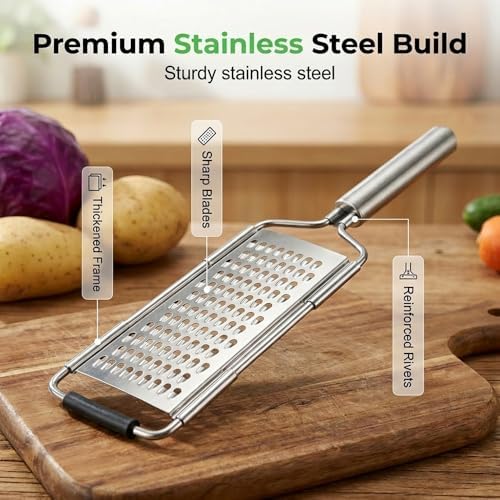 4-in-1 Vegetable Slicer, Handheld Mandoline Cutter with Stainless Steel Guard, Adjustable Thickness Onion Slicer, Sharp Veggie Shredder for Kitchen Fruit Cutting, Silver