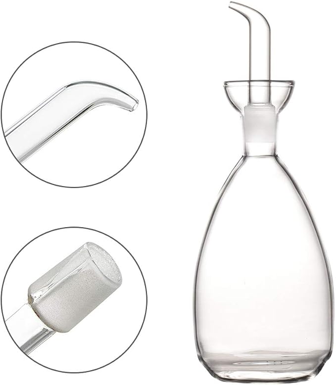Affogato Glass Oil Bottle with Spout, Olive Oil Dispenser Vinegar Drizzler Pourer Stopper Pot, Soy Sauce Vinegar Cruet Non Drip Heat-Resistant for Cooking Kitchen Restaurant BBQ (15 oz)