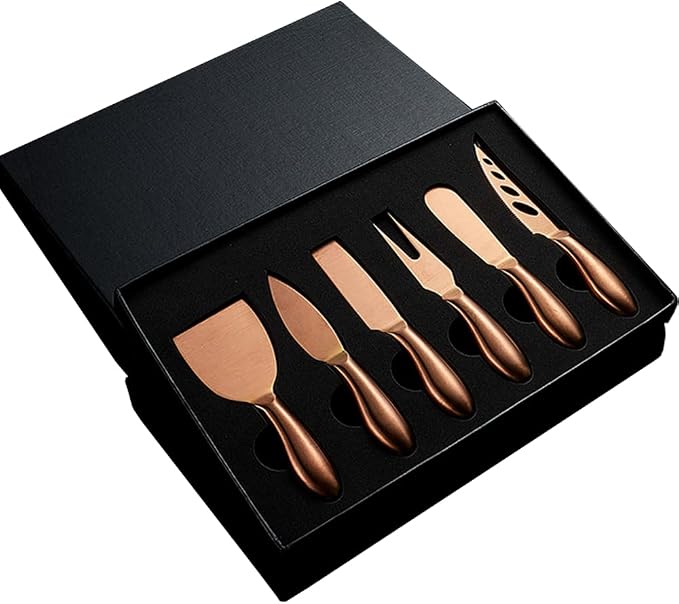 Cheese Knife Set 6 Piece - Stainless Steel Cutter, Spreader With Ergonomic Handle, Shaver and Fork for Holiday, Birthday, Wedding, Party