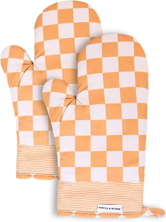 Portia & Bloom Oven Mitts Heat Resistant 12" x 5.5" or Silicone Oven Mitts, Cotton Oven Mits, Oven Mits/Glove Set or Cute Kitchen Mittens, Kitchen Oven Mitt Set (Yellow)