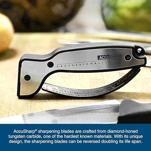 AccuSharp Knife Sharpener, Ergonomic Comfortable Handle, Compact & Easy to Use, Restore and Hone Straight & Serrated Knives, Brushed Aluminum