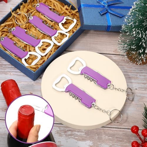 Ziliny 24 Pcs Wine Bottle Opener Keychains Bulk Corkscrew, Purple