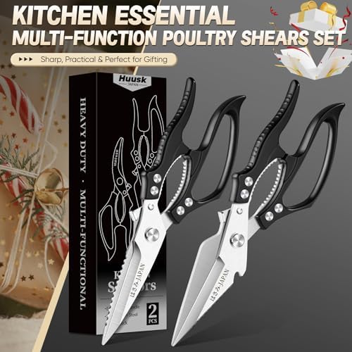 HUUSK Kitchen Shears Heavy Duty - Japanese Kitchen Scissors All Purpose