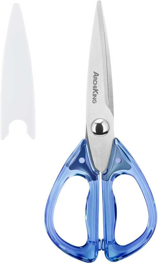 8.0inch Kitchen Shears, Sharp Stainless Steel Meat & Poultry Scissors, Transparent Blue Acrylic Handle, All Purpose Utility Cooking Scissors for Kitchen/BBQ/Home/Office