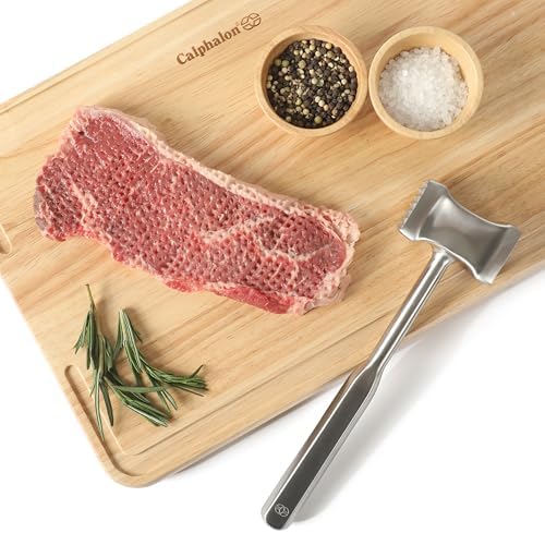 Calphalon Stainless Steel Meat Tenderizer, Dual-Sided Meat Mallet with Ergonomic Handle for Tenderizing and Flattening Beef, Chicken, Pork & Poultry