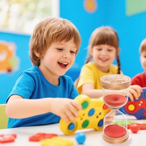 5 Minute Sand Timer, Wooden Hourglass Sand Clock, Small Wood Red 5 Min Hour Glass, 5 Minutes Sandglass for Brushing Teeth, Reloj De Arena Classroom, Game, Kitchen, Home, Office