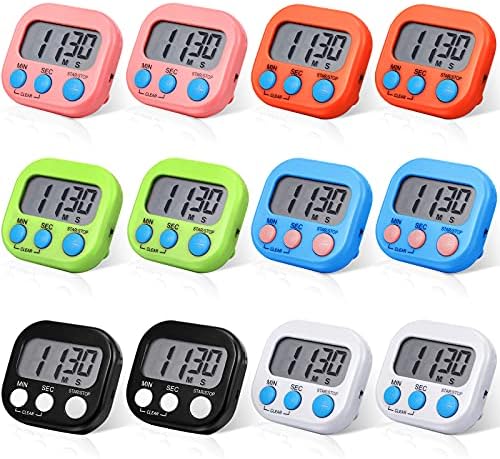 Weewooday 12 Pcs Multi-func Electronic Kitchen Classroom Timer, 6 Colors