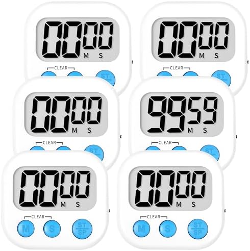 ZILLEEN Digital Kitchen Timers for Cooking Kids White 6 Pack