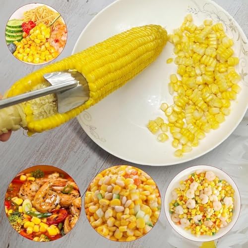 Manual Corn Stripper, Effortless Corn Kernel Remover Tool, Handheld Corn Peeler for Fresh & Cooked Corn on the Cob (2Pcs Silver)