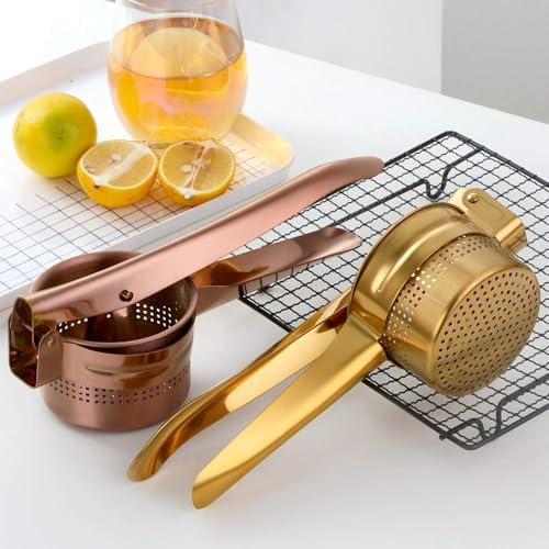 Meisha Potato Ricer – Stainless Steel Manual Masher for Potatoes, Fruits, Vegetables, Yams, Squash, Baby Food and More - Gold