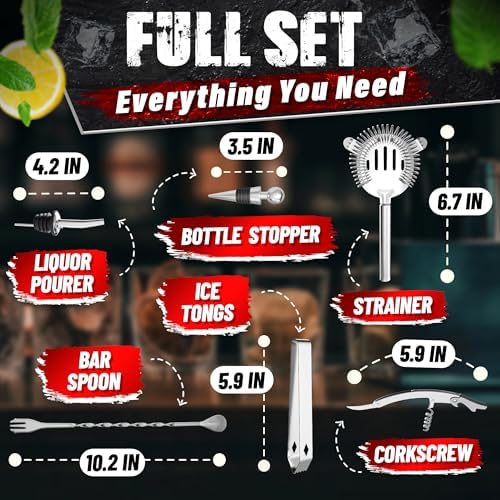 10 Pcs Cocktail Set Bartender Kit, Stainless Steel Bar Tools, Stand