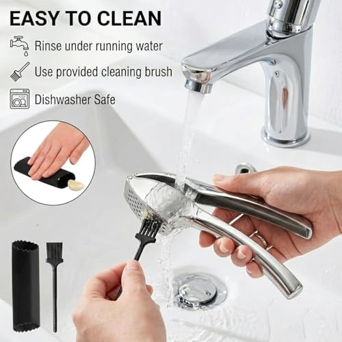 TAHINO Garlic Press Crusher & Mincer – Heavy Duty Zinc Alloy Garlic Press, Ergonomic Easy Squeeze Handheld Garlic Crusher Tool, Rust Resistant Kitchen Garlic Mincer