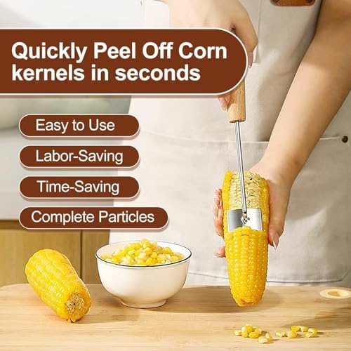 Corn Cob Stripper, 2026 Wood Handle Stainless Steel Corn Stripping Tool, Corn Cutter, Corn Peeler For Corn On The Cob, Suitable For Home Kitchens, Restaurant Chefs, Outdoor Dining Enthusiasts