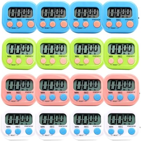 16 Pack Multi-Function Electronic Timer - Kitchen Timer,Magnetic Digital Timers,Big LCD Display, ON/Off Switch,Extensively Use in Cooking,Gym, Meeting, Classroom,Kitchen,Study,Work,Outdoor Activities