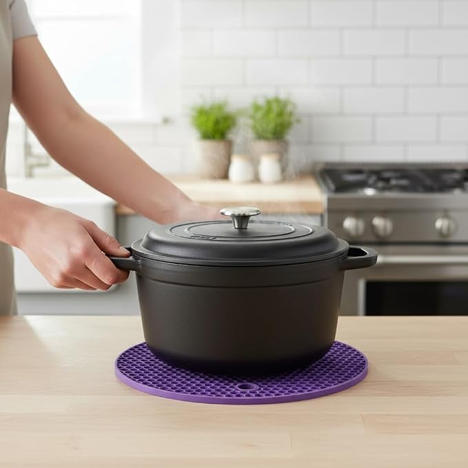 6-Pack Silicone Trivet Mats, Heat Resistant Hot Pads, Dishwasher Safe Kitchen Mats, BPA-Free Pot Holders for Table, Countertop, Stove, Honeycomb Design (Purple, 7” Square/Round)