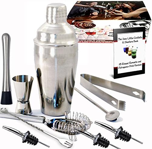 Premium Cocktail Shaker Set-All Inclusive Bartender Kit With Stainless Steel Martini Shaker, Strainer, Mixing Spoon, Bar Measure, Muddler, Tongs, Wine Pourers - Drink Mixer Set For Cocktails