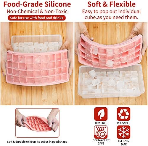 Silicone Ice Cube Tray with Leak-Proof Lid & Storage Bin for Freezer – BPA-Free 36-Piece Nugget Ice Molds, Spill-Resistant Cover & Ice Scoop Container Cover