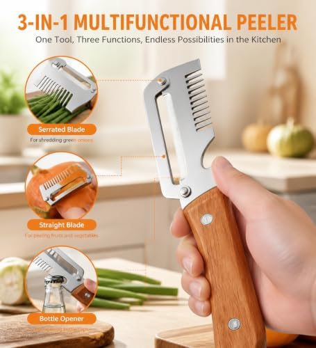 Stainless Steel Vegetable Potato Peeler with Wooden Handle, Manual Fruit & Vegetable Peeler for Carrots, Apples, Cucumbers and Kitchen Meal Prep 2PCS/SET