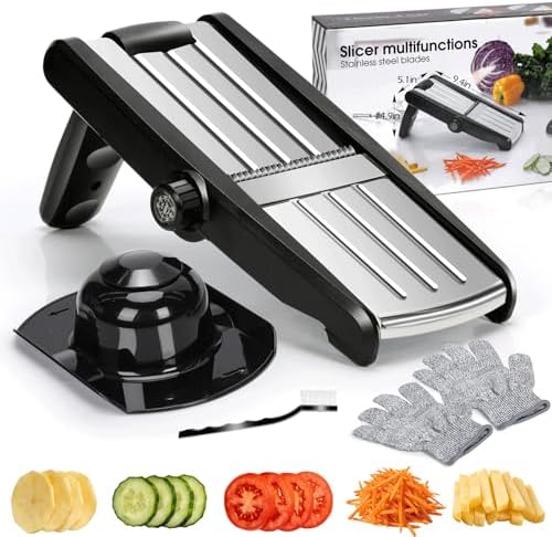 MASTERTOP Mandoline Slicer, 5 in 1 Mandoline Food Slicer, Dishwasher Safe
