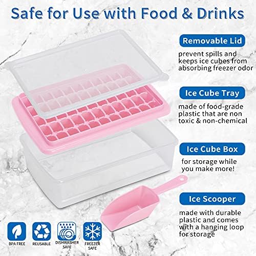 Ice Cube Tray with Lid and Bin for Freezer, Easy Release 55 Nugget Ice Tray with Cover, Storage Container, Scoop. Perfect Small Ice Cube Maker Tray & Mold. Flexable Durable Plastic, BPA Free