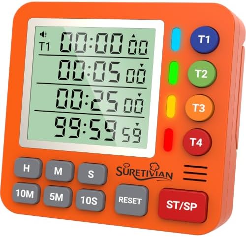 Digital Kitchen Timer with 4 Channel, Loud Alarm and Silent Mode