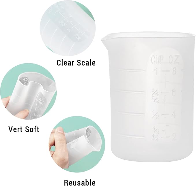 Gartful 250ml Silicone Measuring Cups, 4 PCS Large Nonstick Reusable Silicone Mixing Cups Durable Easy Clean for Epoxy Resin, Casting Molds, Stain Jewelry Making, Waxing, DIY, Art, Craft