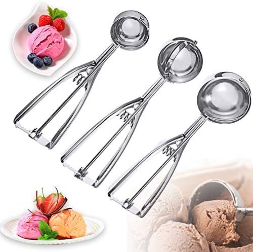 Stainless Steel Ice Cream Scoop with Trigger Release,Professional Cookie Scoop Kitchen Tools,Perfect Muffin Scoop Set for Cookie, Ice Cream, Cupcake, Muffin, Meatball. Mix 3 Pack