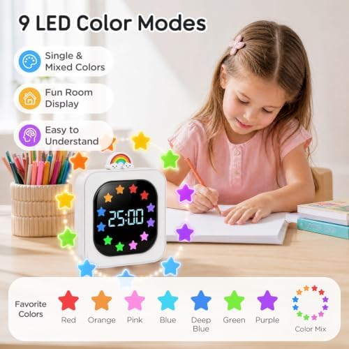 Digital Visual Timer for Kids, Rechargeable 99-Minute Countdown with 12-Star Rainbow LED Display, 9 Color Modes, Silent Mode & Pause, Timer for Classroom, Home & Kitchen