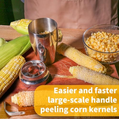 Newness Corn Stripper Peeler & Cutter with Cup, 304 Stainless Steel Cob Thresher, Off-Cob Kernel Remover & Slicer with Serrated Blade for Home & Kitchen