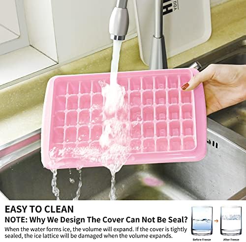 2 Pack Ice Cube Tray with Lid and Bin for Freezer, Easy Release 55 Nugget Ice Tray with Cover, Storage Container, Scoop. Perfect Small Ice Cube Maker Tray & Mold. Flexable Durable Plastic, BPA Free