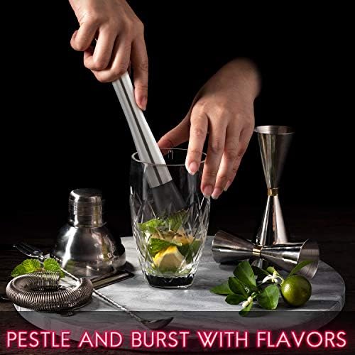 Hiware 10 Inch Stainless Steel Cocktail Muddler and Mixing Spoon Home Bar Tool Set - Create Delicious Mojitos and Other Fruit Based Drinks