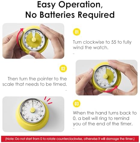 Visual Timer Teeloray 60-Minute Countdown Timer with Magnetic Base (Yellow)