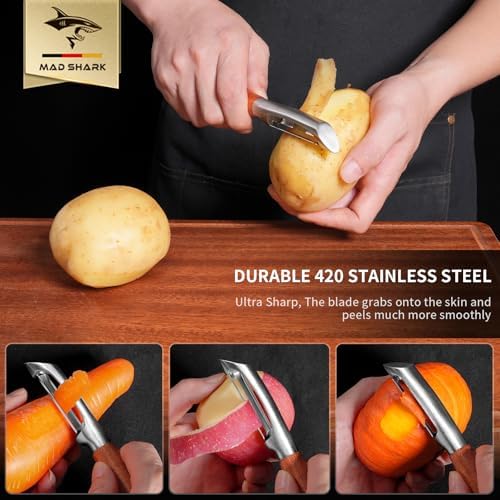 MAD SHARK Peels Smoothly Wooden Vegetable Peeler for Kitchen