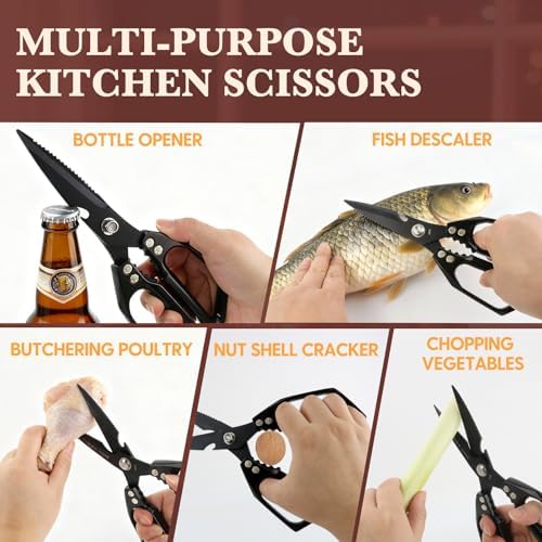 Kitchen Scissors, Heavy Duty Stainless Steel Kitchen Shears, Sharp Black Meat Scissor, All-Purpose Poultry Scissors, Japanese-Style Cooking Shears for Turkey, Chicken, Thanksgiving, Christmas