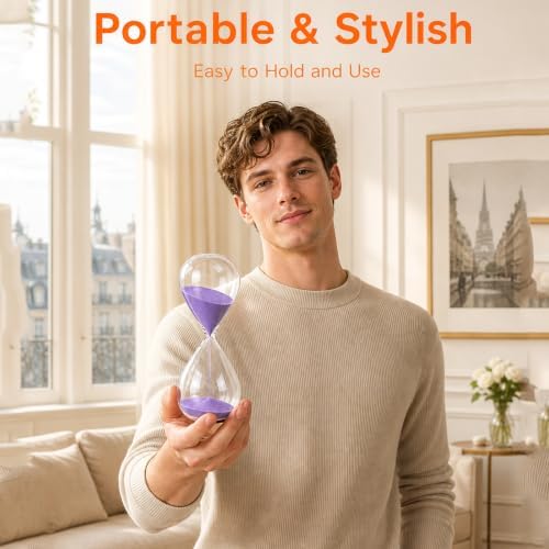 Hourglass, HoveBeaty Purple Sand Timer, 15 Minute Hand-Blown Glass