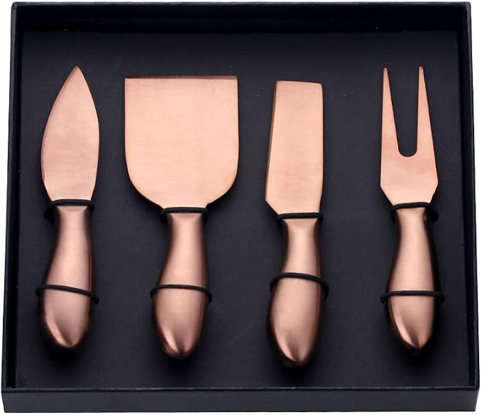 Cheese Knife Set，Stainless Steel Cheese Tool，Ergonomic Design&Easy To Use， for Birthday/Parties/Wedding/Bridal Shower/Housewarming and Anniversary (rose gold*case)