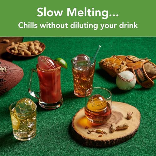 Tovolo Sports Ice Mold Bundle Set of 4 Football Baseball Basketball Soccer Ball Large Craft Ice Cubes for Whiskey Cocktails with Silicone Lids, Easy Fill Craft Ice Mold for Sports Fans