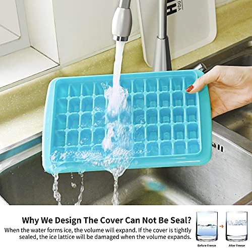 Ice Cube Tray with Lid and Bin for Freezer, Easy Release 55 Nugget Ice Tray with Cover, Storage Container, Scoop. Perfect Small Ice Cube Maker Tray & Mold. Flexable Durable Plastic, BPA Free